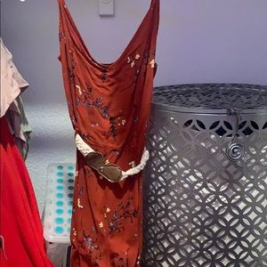 burnt orange floral romper w/ rope belt